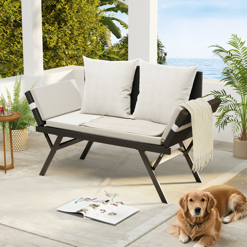 Causeuse convertible d'extérieur en rotin, Beige