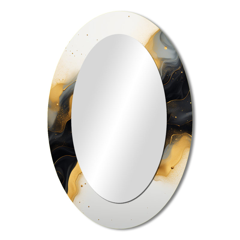 Gold And Black Marble Essence IV - Gold Modern Oval Wall Mirror, 36" x 24"
