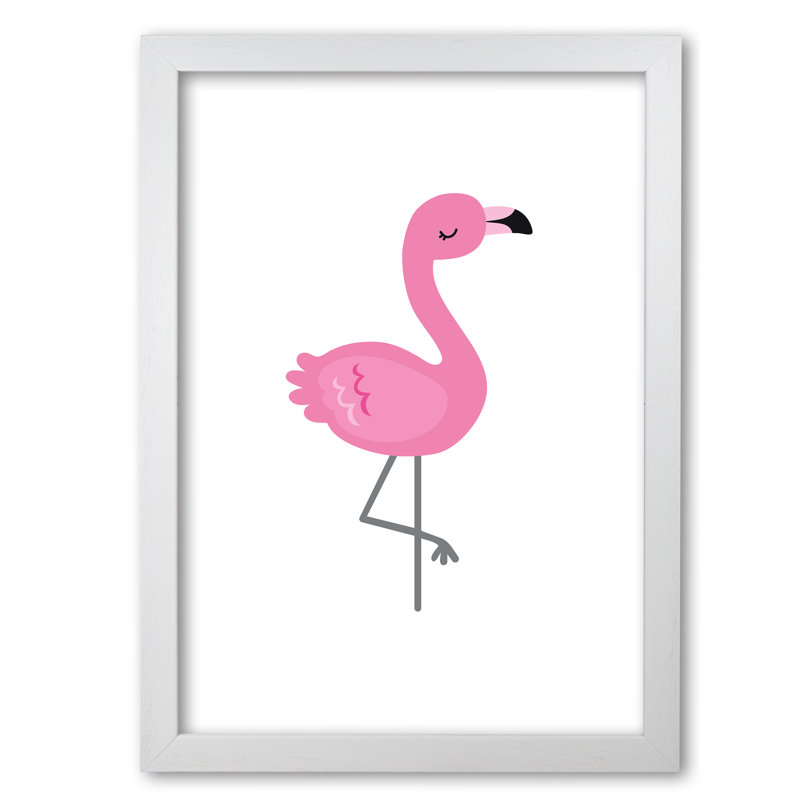 Children's Animals, Flamingo - Print, 42 cm H x 30 cm W x 5 cm D, White Grain Frame
