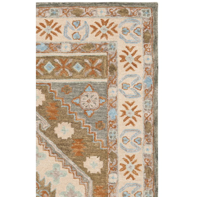 Tapis oriental en coton touffeté à la main ivoire / bleu clair Marcous, Rectangle 3 pi x 5 pi