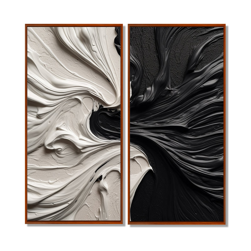 Grand décor mural géométrique abstrait noir et blanc marbré Dreamscape III, 32" H x 32" W, Brown