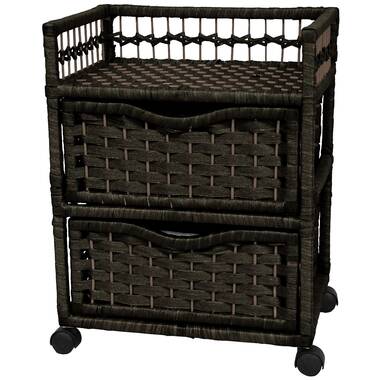 Storage Chest Organizer Cabinet with 2 Drawer 4 Wicker Baskets for