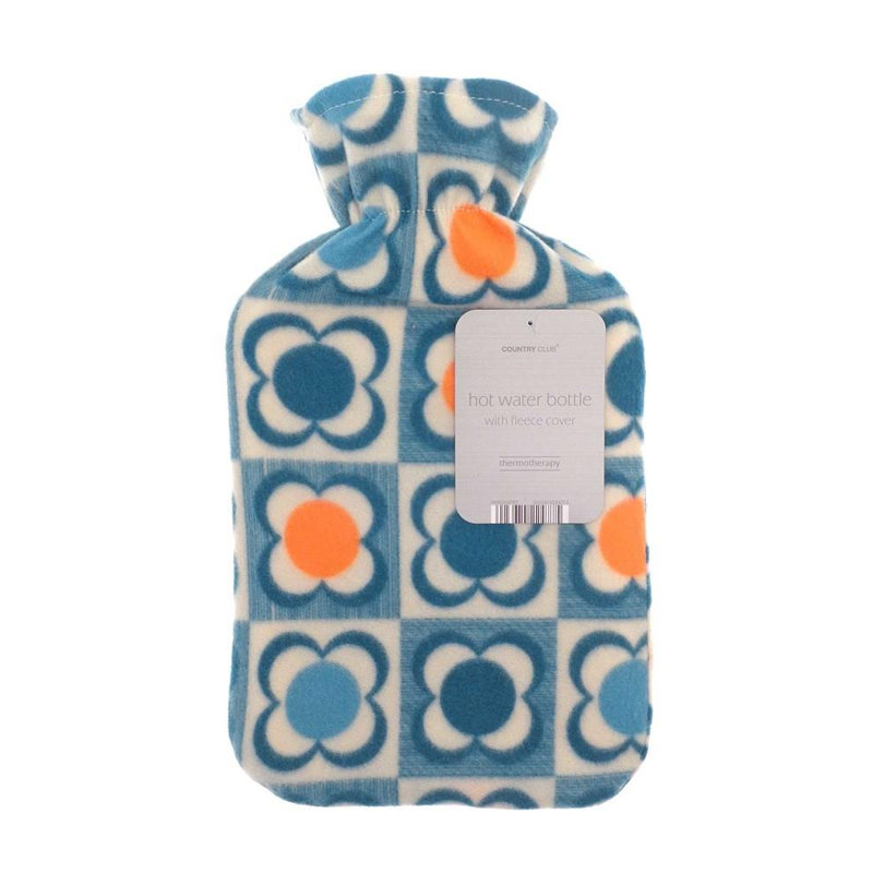 Printed Fleece Blue and White Flowers Hot Water Bottle