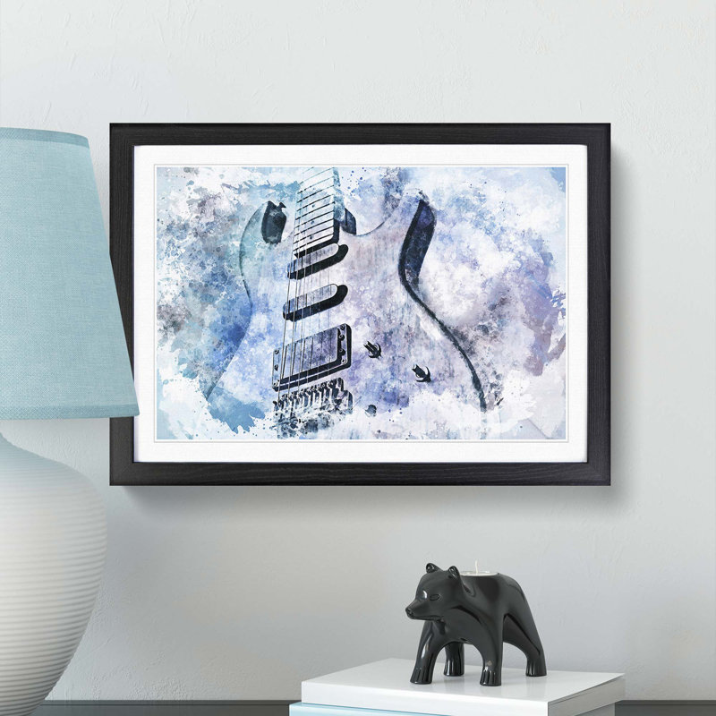 Electric Guitar in Abstract - Picture Frame Painting Print, 48cm H x 65cm W x 2cm D, Black Framed