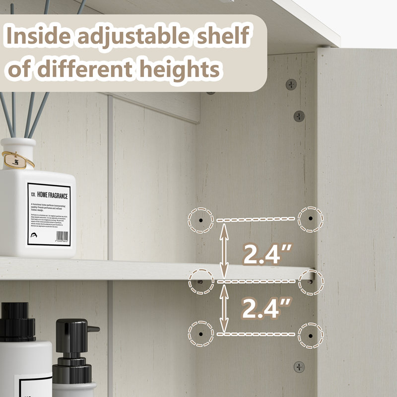 Andelija Freestanding Over The Toilet Storage,Bathroom Cabinet with Fluted Door and  Adjustable Shelve, Off White