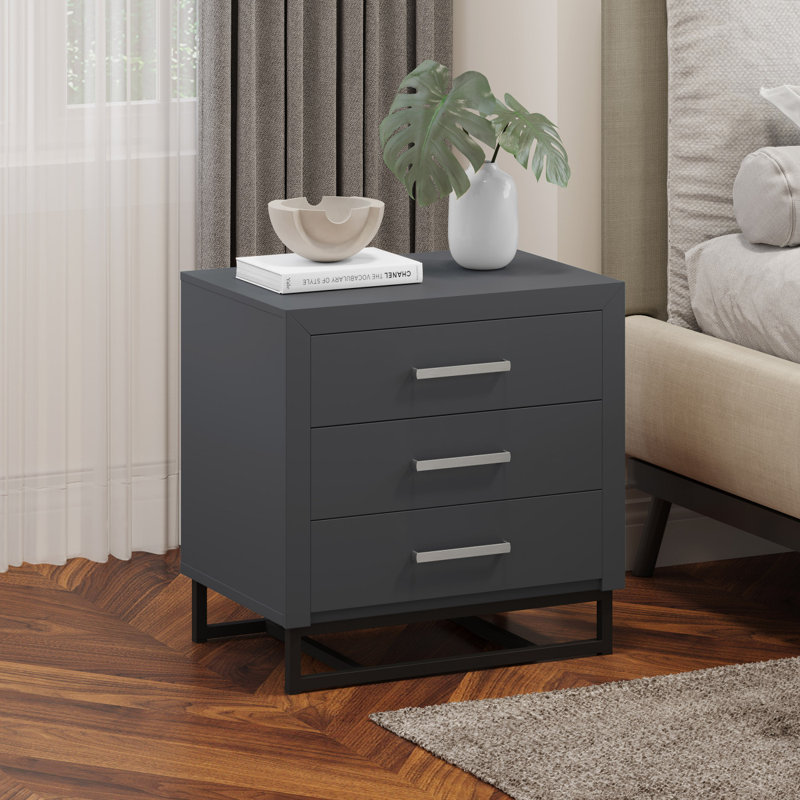 Commode 3 tiroirs, Gris anthracite