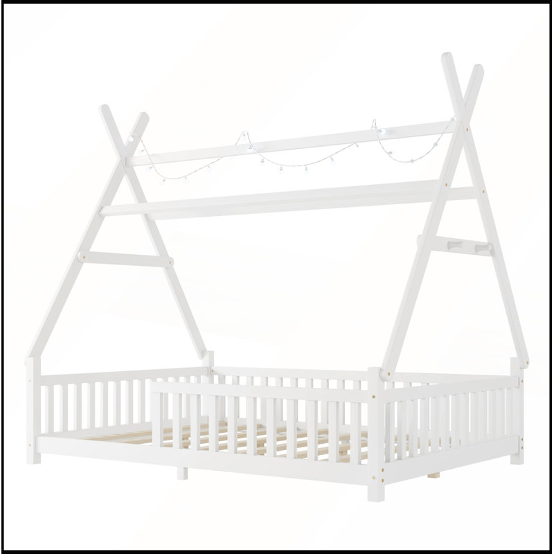 Lit double pleine grandeur avec lumière, conception de plancher bas et clôture pour créer un environnement de sommeil amusant et sécuritaire