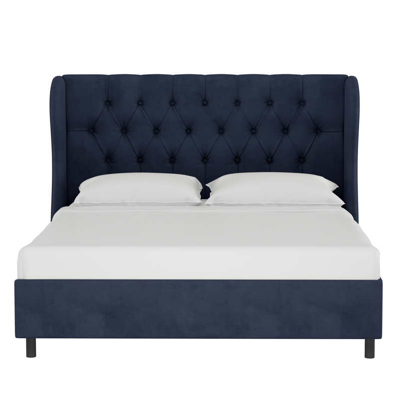 Lit plateforme tapissier Azariah, Grand, Velours performance encre classique