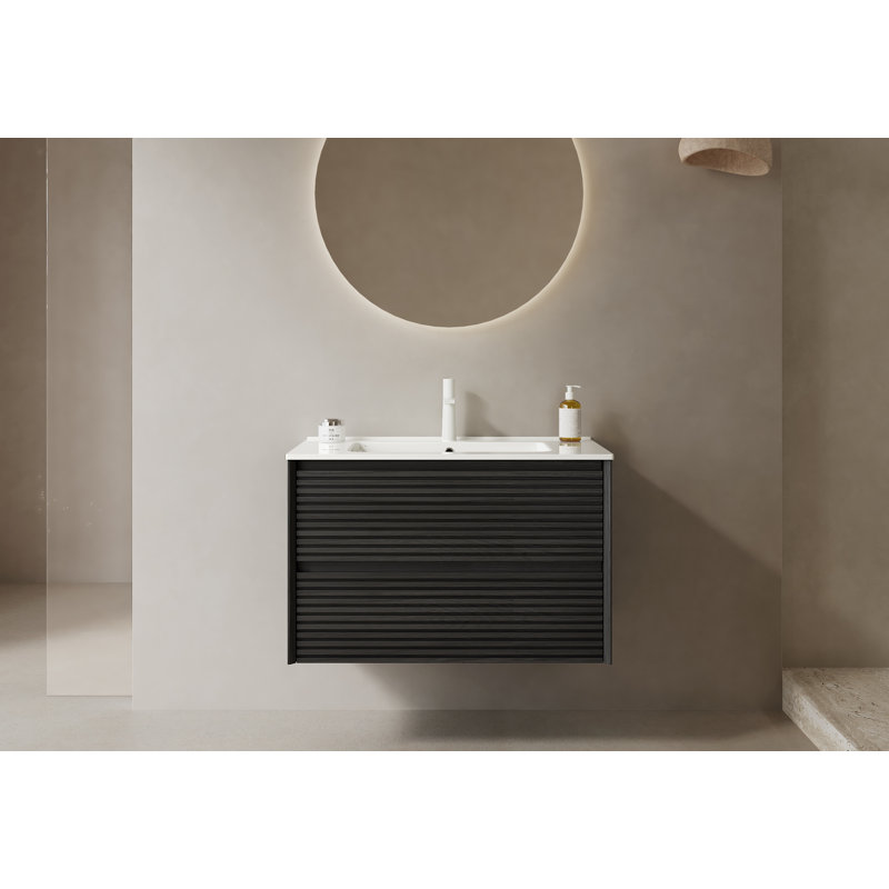 Meuble-lavabo mural avec lavabo et grand rangement Vail