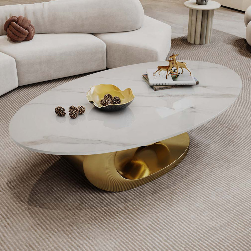 Table basse avec base sculpturale en acier inoxydable, Doré