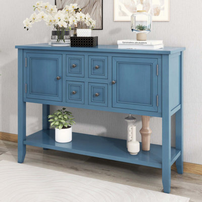 Cambridge Series  Ample Storage Vintage Console Table With Four Small Drawers And Bottom Shelf For Living Rooms, Entrances And Kitchens