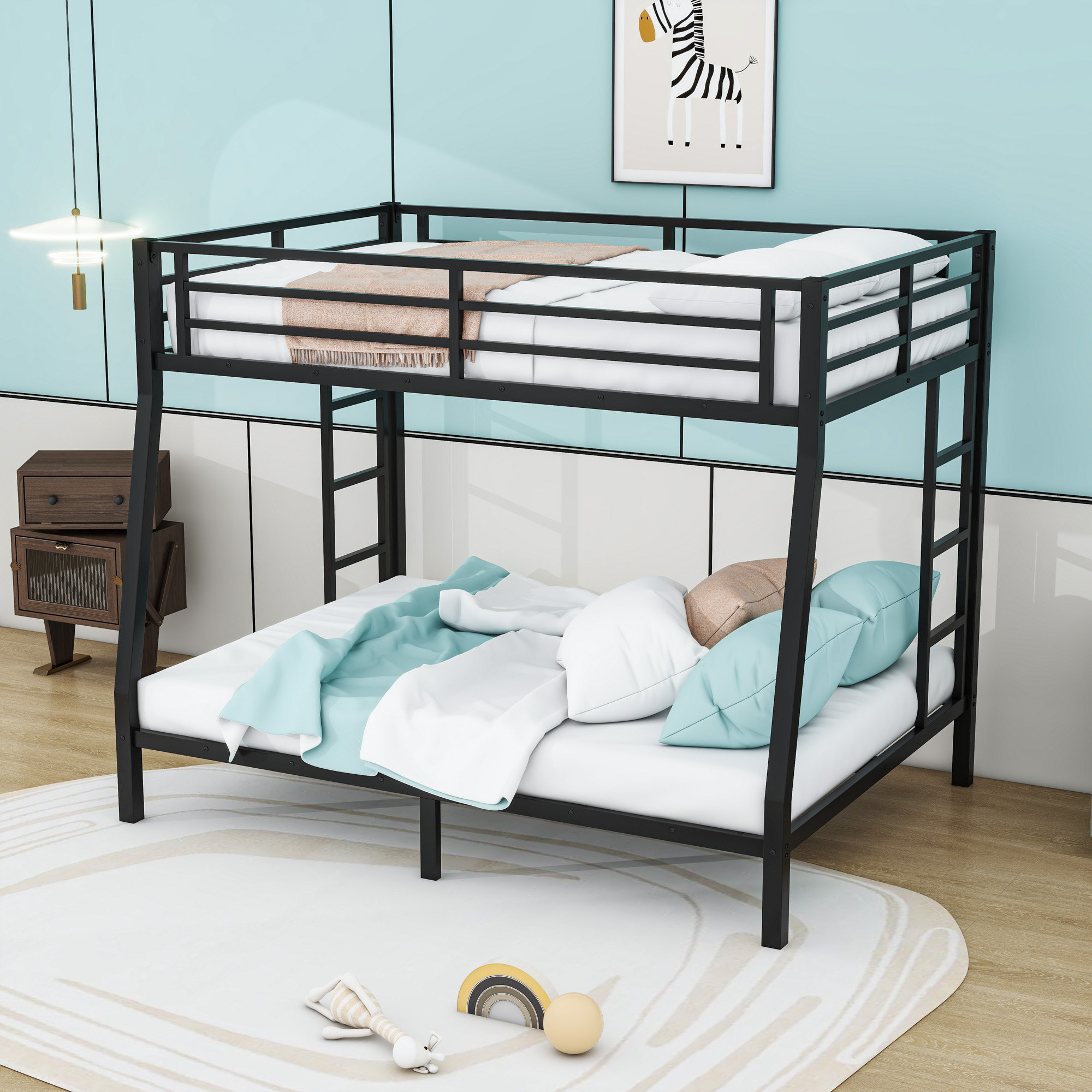 Harriet Bee Full XL Over Queen Metal Bunk Bed With Ladders And Slats ...
