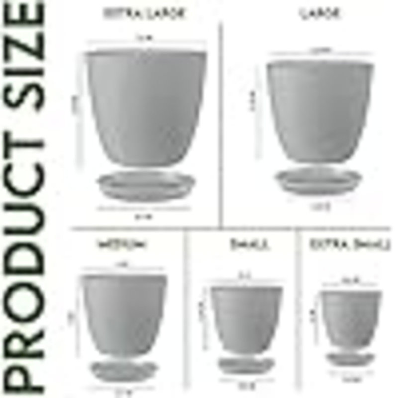 Plant Pots Indoor With Drainage - 7/6.6/6/5.3/4.8 Inches Flower Pots For Indoor Planter - 5 Pack Plastic Planters - Ideal For Stocking Stuffers Or Home Christmas Decorations