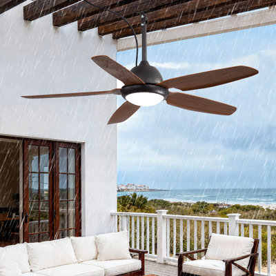 Cissline 52" Indoor/Outdoor Modern Brown Blade Waterproof Plug-in Ceiling Fan With Light and Remote Control for Patios & Covered Spaces