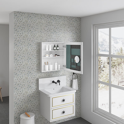 Frameless Mirror Medicine Cabinet, Beveled Mirror Edges Bathroom Medicine Cabinet, Right Opening Door