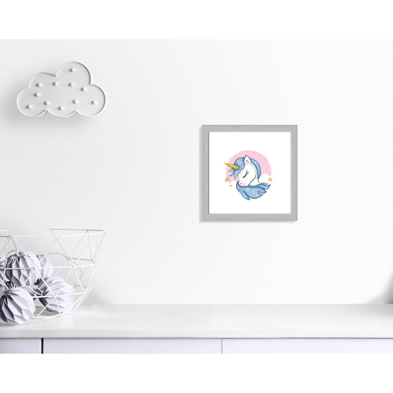 Impression sur papier Sparkly Unicorn, H 16 po x l 16 po x P 0,6 po, Encadré plat argent