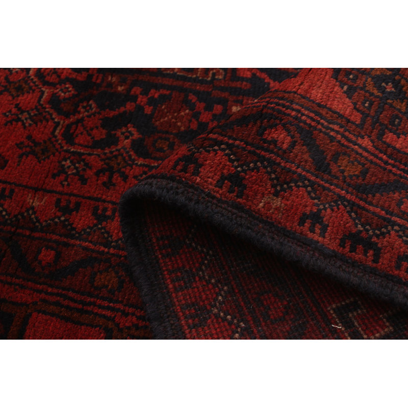 Tapis d’intérieur en laine rouge/noir 4 pi 1 po x 6 pi 1 po noué la 2010s one-of-kind- "main-of-kind-esari turque Allaina