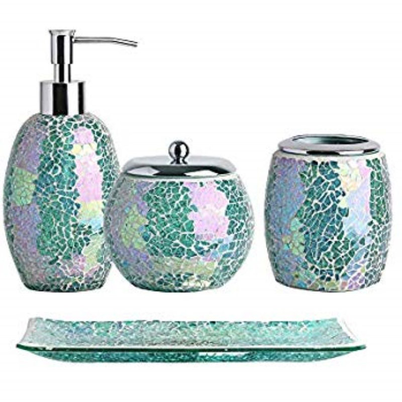 Iridescent Mosaic Glass Bathroom Accessory Set