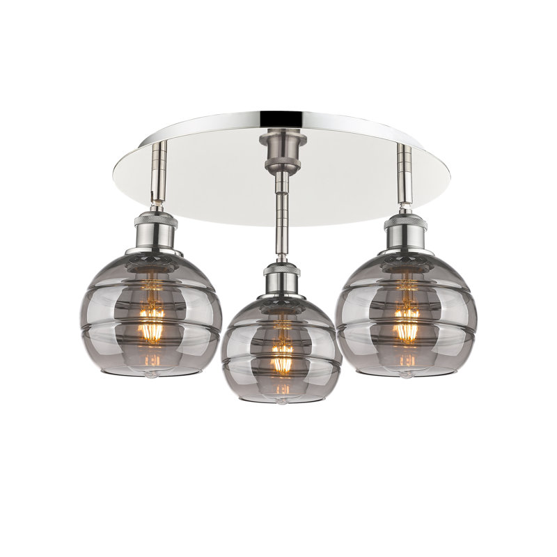 Plafonnier semi-encastré Glassoff, Gris fumée clair, H 12,63 po x l 21,75 po x P 21,75 po, Nickel poli