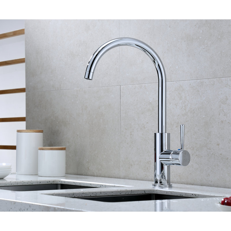 Kree Classic Collection Single Handle Kitchen Faucet with Accessories - Chrome Polished, Chrome Polished 