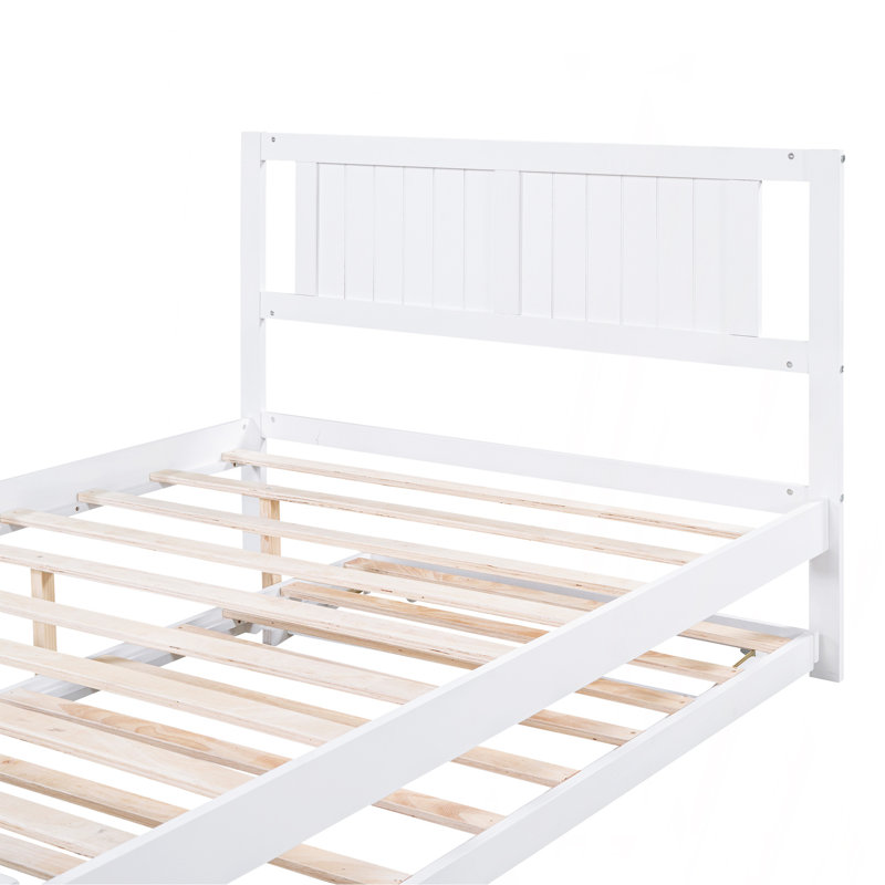 Lit plateforme double avec lit gigogne réglable, blanc