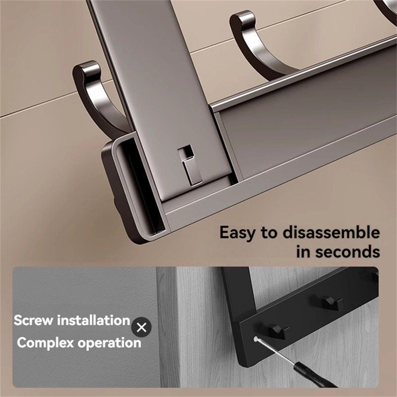 Porte-crochet en alliage d'aluminium au-dessus de la porte, H 12,2 po x l 20,47 po x P 1,81 po