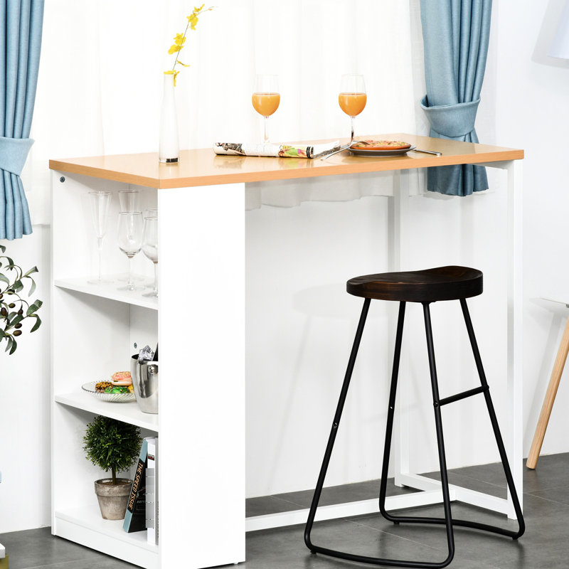 Table à hauteur de comptoir avec 3 tablettes de rangement, blanc, pour le salon et la salle à manger