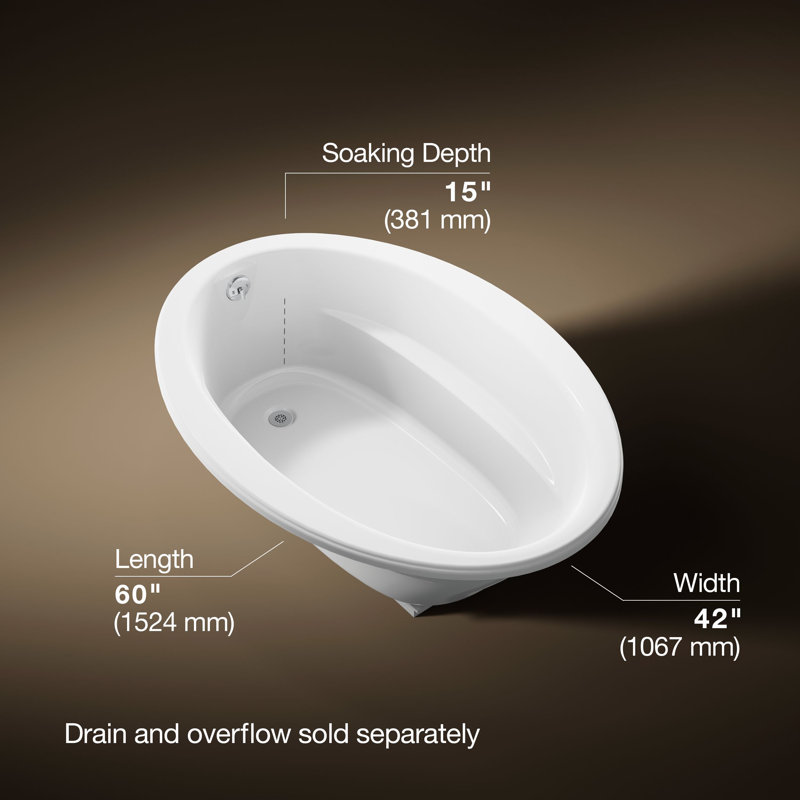 Sunward® 60" x 42" Drop In Soaking Bathtub, White