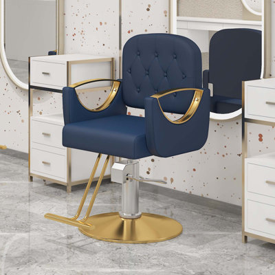 Fauteuil de barbier sur 360 degrés avec roulettes pivotantes et pivotantes, capacité de fauteuil de coiffure hydraulique jusqu'à 330 lb, équipement de spa tout usage, bleu