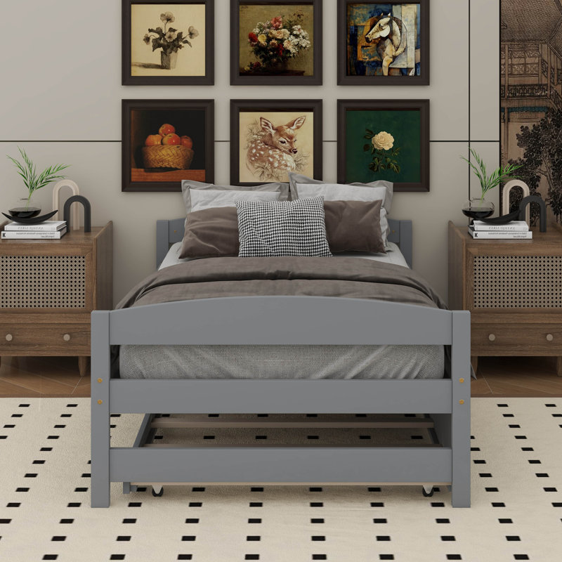 Lit plateforme simple avec lit gigogne, Gris