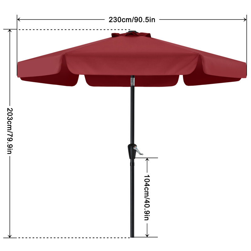 Parasol de marché 9 pi Hobert, H 79,9 po x l 90,5 po x P 90,5 po, Bourgogne