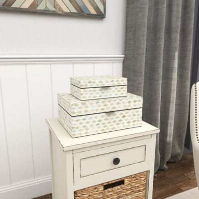 Juliette 2 Piece Mother of Pearl Handmade Box with Hinged Lid Set, 12", 8"W