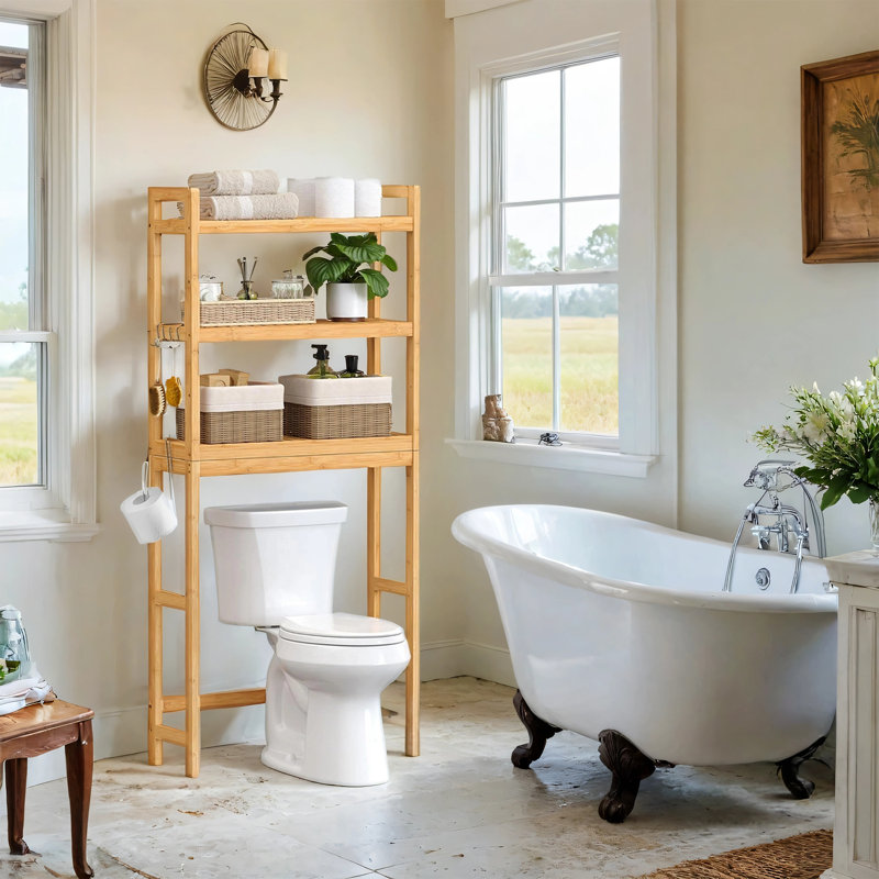 Étagère de rangement à 3 niveaux à installer au-dessus des toilettes, avec tablette ajustable, Beige naturel