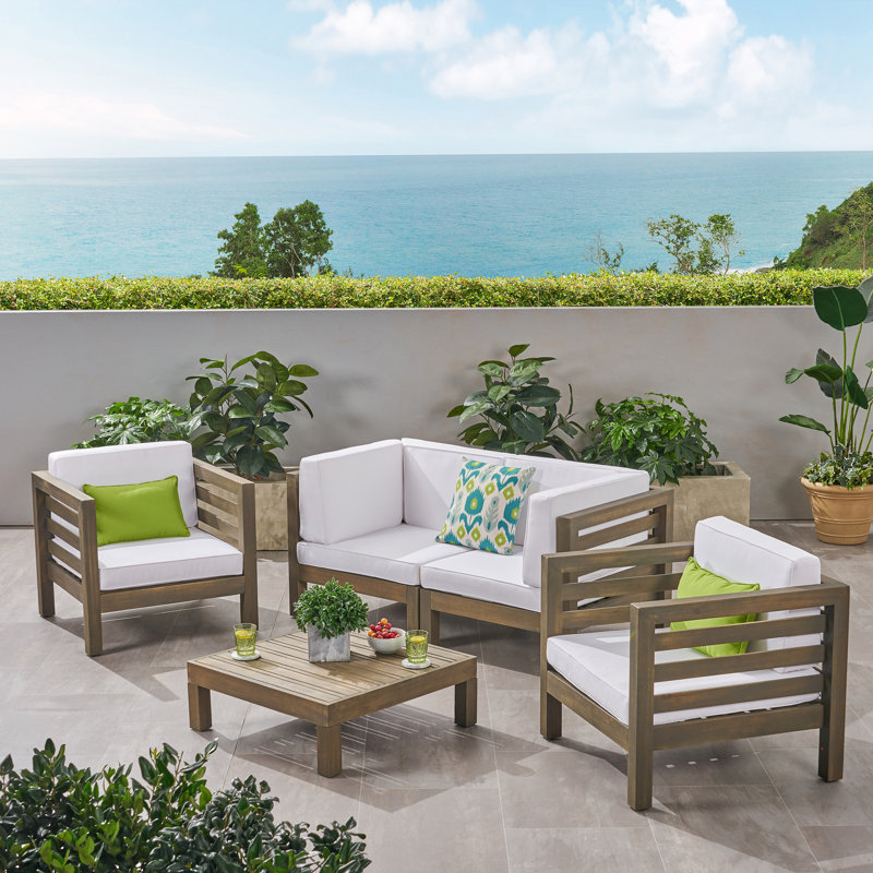 Chesterbrook Acacia 4 - Person Patio Conversation Set with Cushions, White