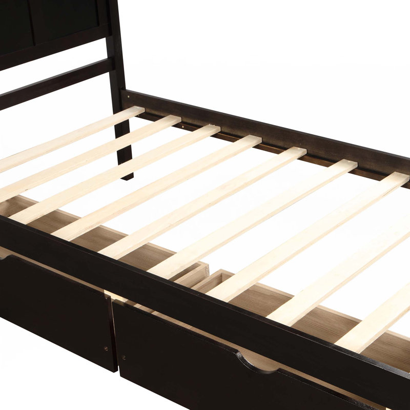 Lit plateforme avec rangement, 2 tiroirs, Espresso
