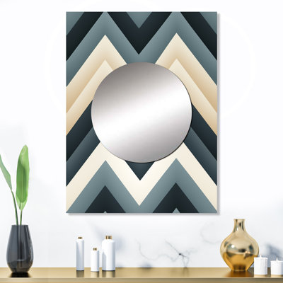 Motif à chevrons géométriques gris et blanc - Miroir glamour décoration murale MTMIR124551
