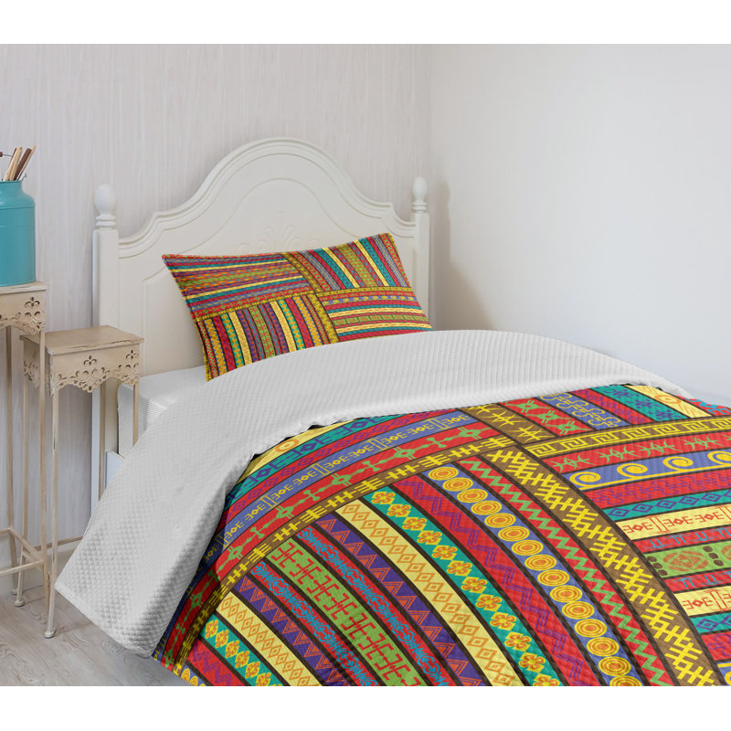 Colorful Quilted Twin Bedspread Set with Pillow Sham