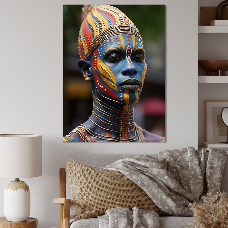 African Festive Ritual Portrait - African Mask Wall Art, Wrapped Canvas, 40" H x 30" W x 1.5" D