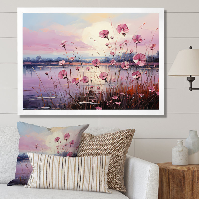 «Bloomed Flower Horizons At Sunlight» sur toile, Cadre simple blanc, H 34 po x l 44 po x P 1,5 po