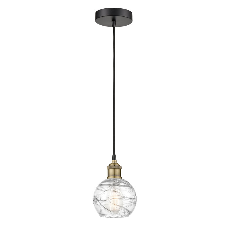 1 - Light Single Globle Pendant, 8.75" H x 6" W x 6" D, Black Antique Brass, Clear