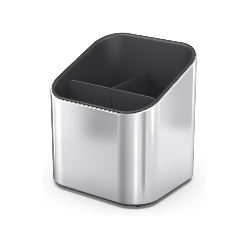 Stainless Steel Utensil Pot Caddy with Non-Slip feet and dividers, Grey