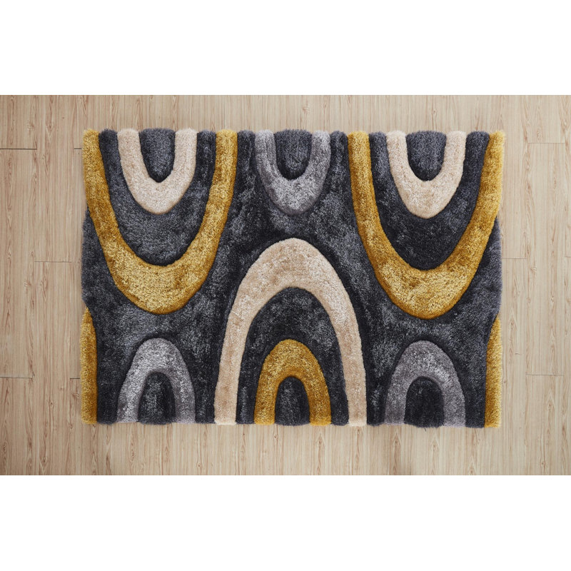 Tapis abstrait gris / jaune Thionville, Rectangle 3 pi 5 po x 5 pi 5 po
