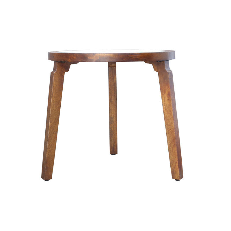 Table d'appoint ronde transitionnelle en bois de manguier et en verre