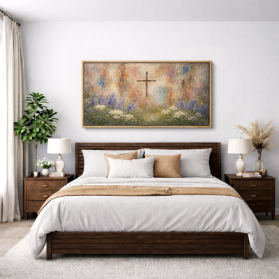 Abstract Cross Over Wildflower Field Style Spiritual Wall Decor Extra Large Pictures Framed Canvas Print Wall