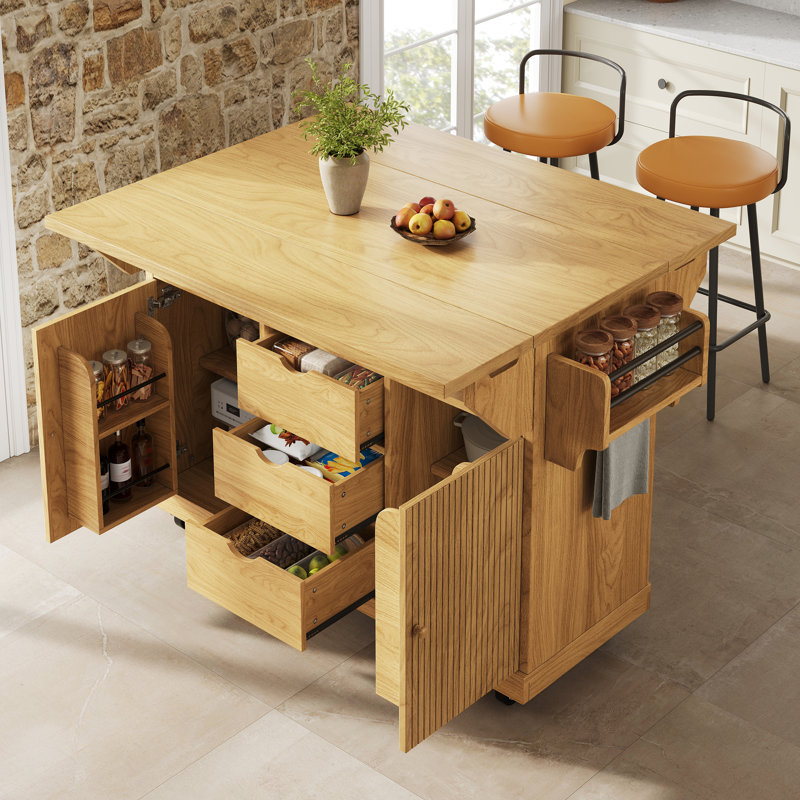 Kitchen island with 3 drawers and 2 doors Natural, Natural