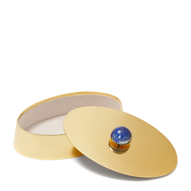 Handmade Round Brass and Lapis Decorative Box