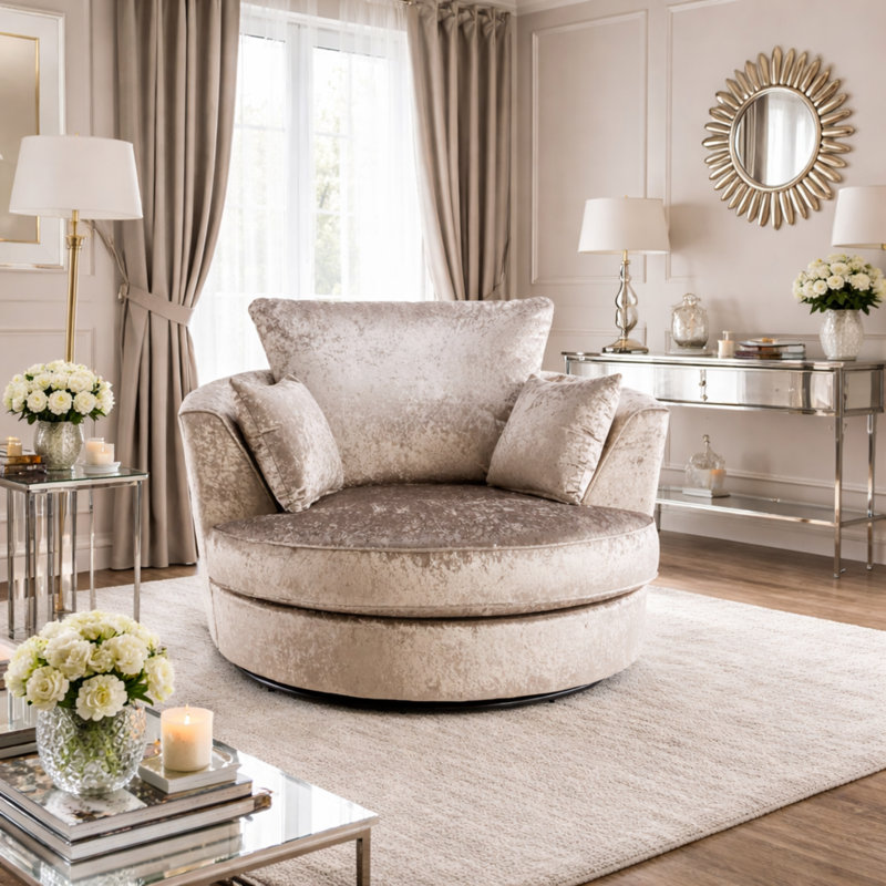 Velvet Swivel Armchair, Beige