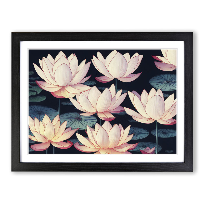 Marvellous Lotus Flowers - Framed Print, Black, 46cm H x 64cm W x 2cm D