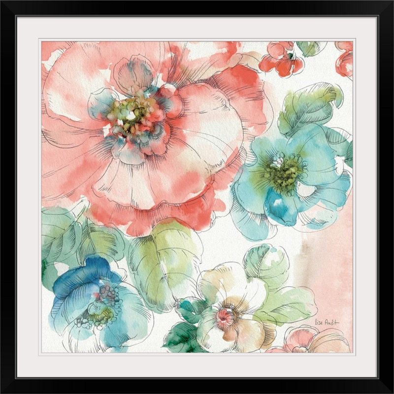 «Summer Bloom II» par Lisa Audit, reproduction d'art, Cadre noir, H 38 po x l 38 po x p 1 po