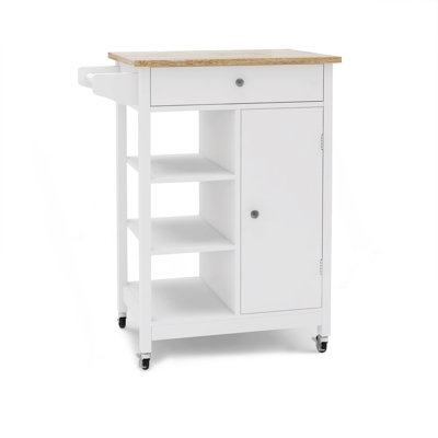 Kitchen Island Rolling Trolley Cart With Adjustable Shelves And Towel Rack Rubber Wood Table Top by Ebern Designs